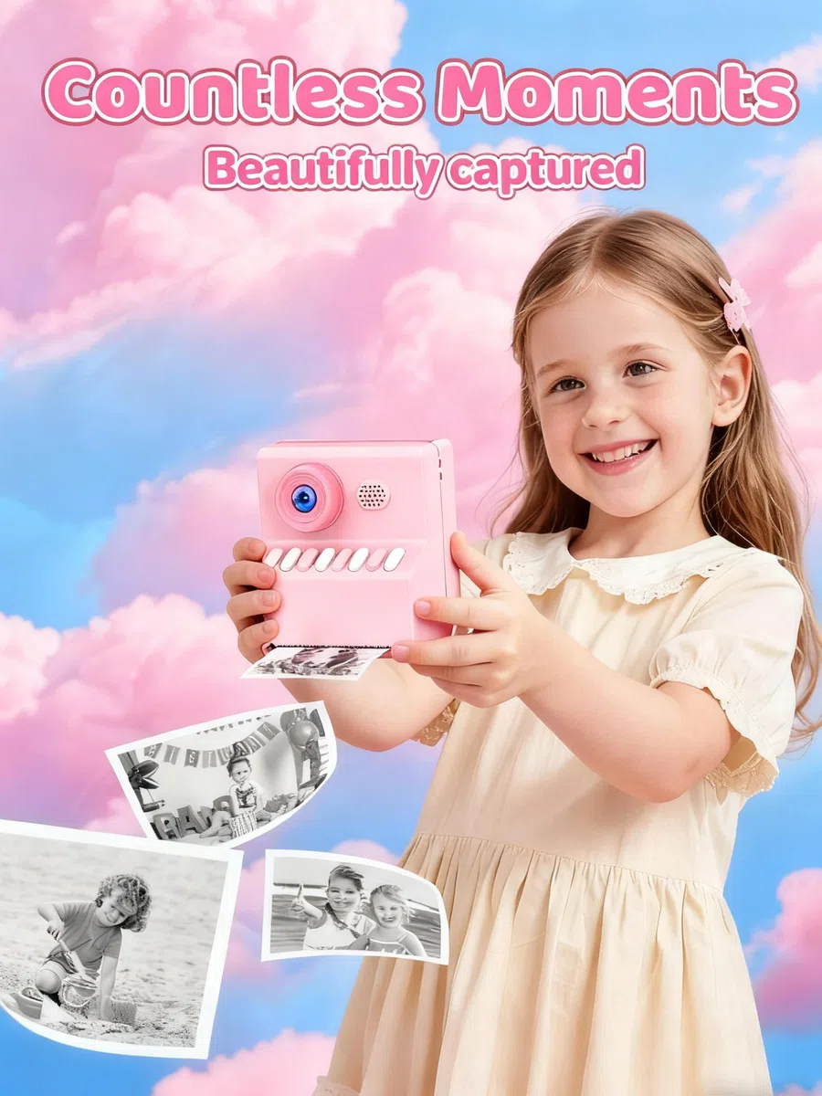 Macchina Fotografica Bambini Istantanea Rosa: HODDRCCN Macchina Fotografica Istantanea Bambini - Registrazione Video 1080P - Lettore MP3 - Include Scheda SD da 32 GB e Cordino Portatile