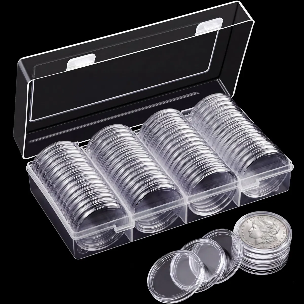Custodie per monete, adatte per dollari Silver Eagle, 40 mm, con scatola organizzatrice, per collezione di monete (60 pezzi)