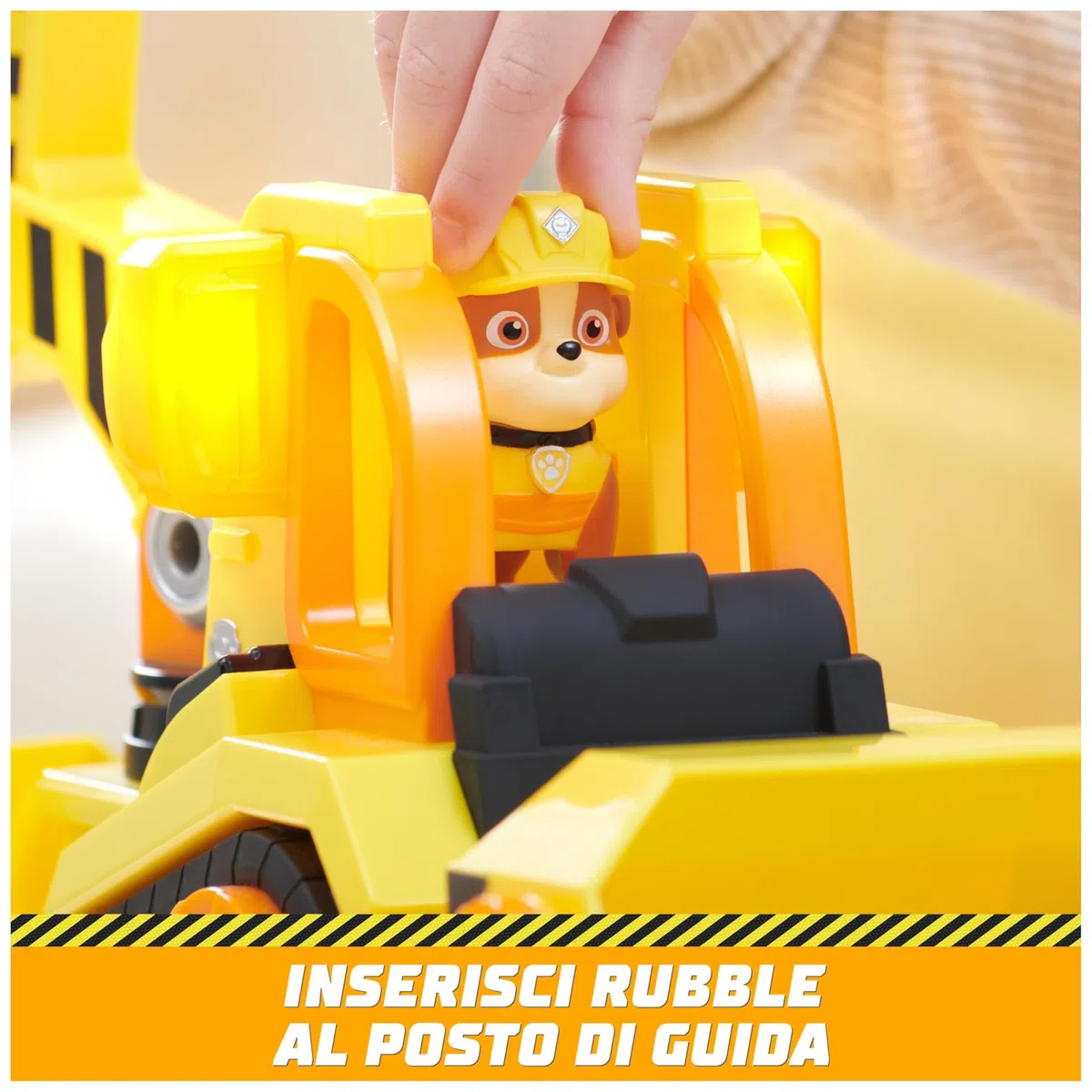 Rubble & Crew, Veicolo da lavoro Deluxe di Rubble, Bulldozer da cantiere con luci, suoni e personaggio, giocattoli per bambini e bambine dai 3 anni in su