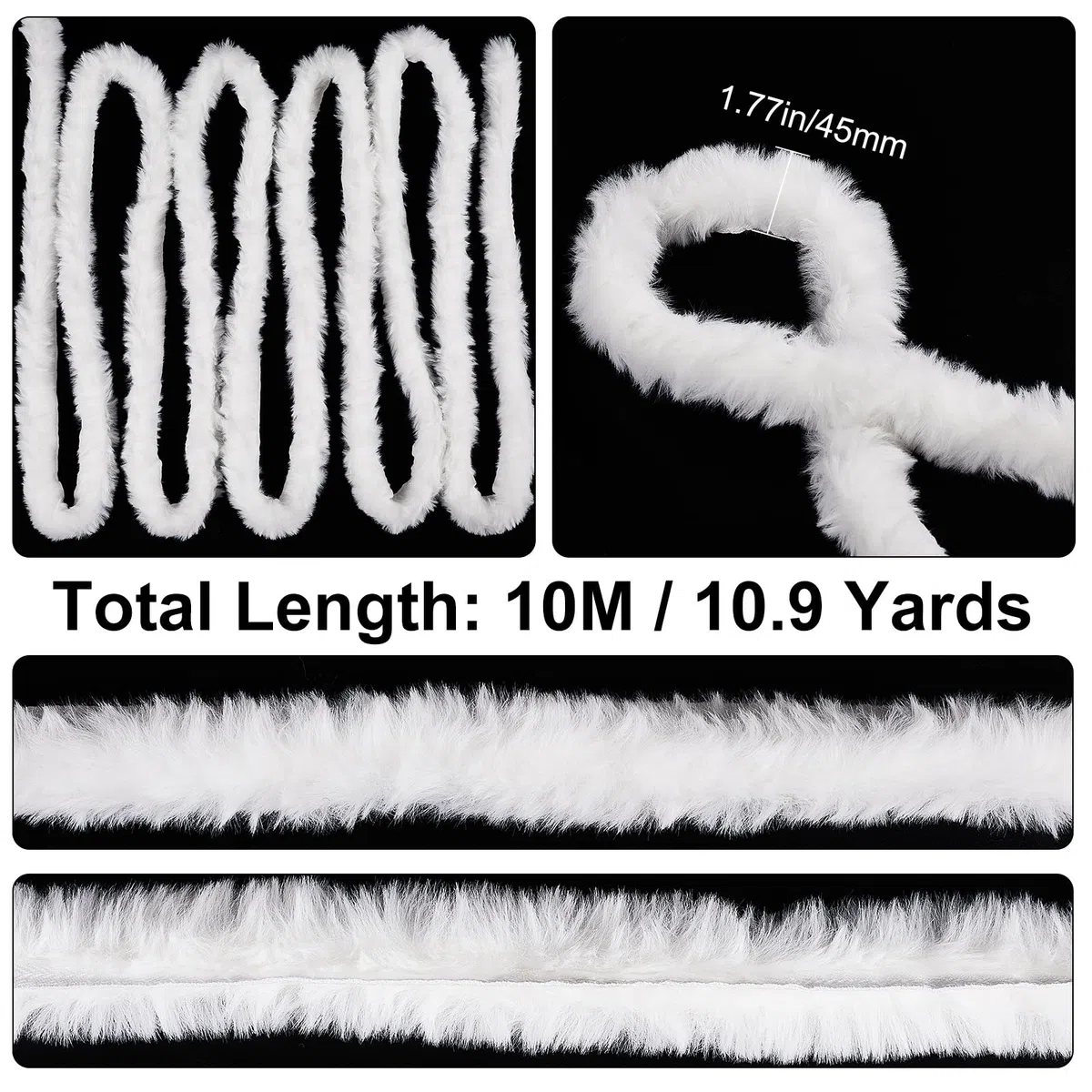 GORGECRAFT 11 Yard Boa di Piume Bianche Nastro di Pelliccia Sintetica Tessuto Rotolo Boa di Piume di Marabù Boa di Piume Natalizie per La Decorazione Dell'Albero di Natale O Ghirlande di Fiocchi