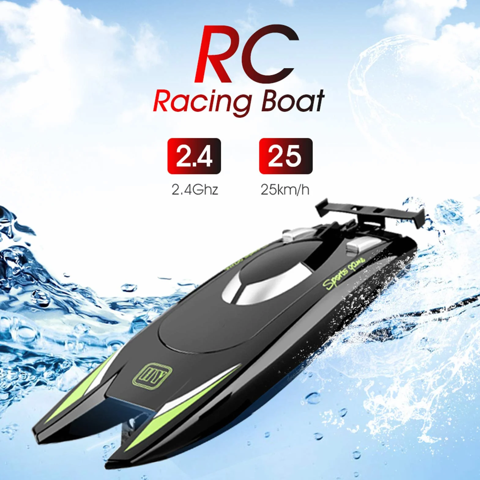 Goolsky RC Barca con Batteria, 25KM/H ad Alta Velocità, Telecomando a 2 Canali per Piscina, per Bambini e Adulti