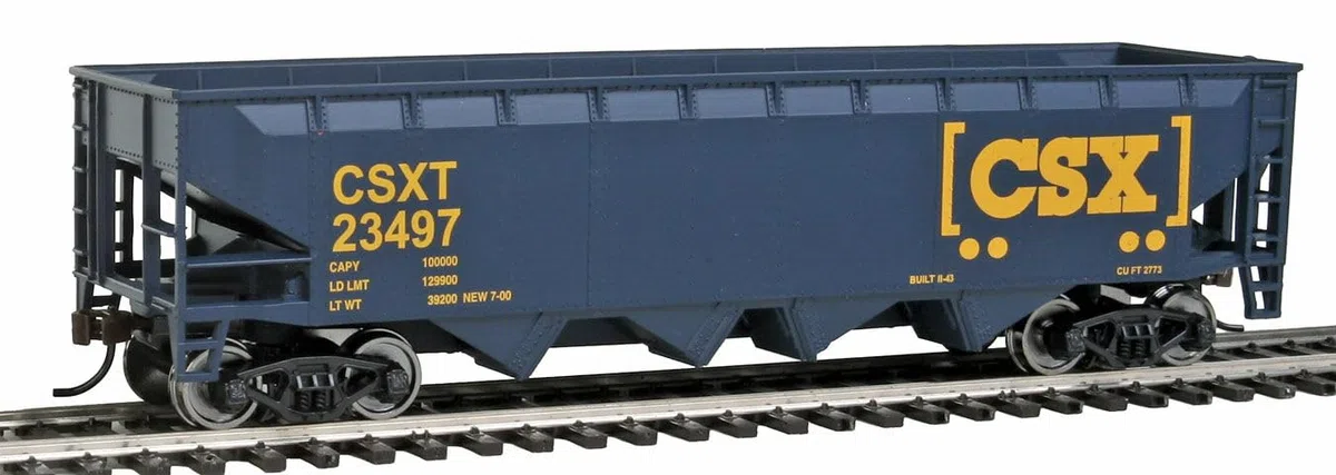 Walthers Trainline Offset Hopper-Ready to Run-CSX Transportation (Blue, Yellow; Boxcar Logo) 931-1425 Ho Scale Model Railroad - Freight Model