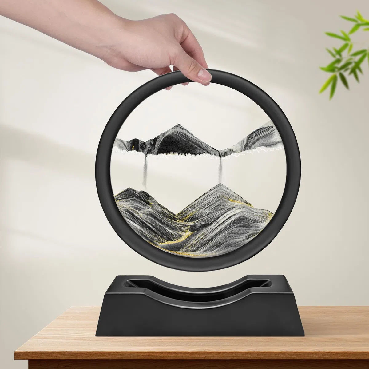 Wai Danie Pittura di Sabbia Che Scorre Quadro Sabbia Movimento sabbia dinamica 3d Hourglass Deep sea Sandscape Display Decorazioni per la Casa e l'ufficio Giocattoli da Scrivania per Adulti (nero, 7“)