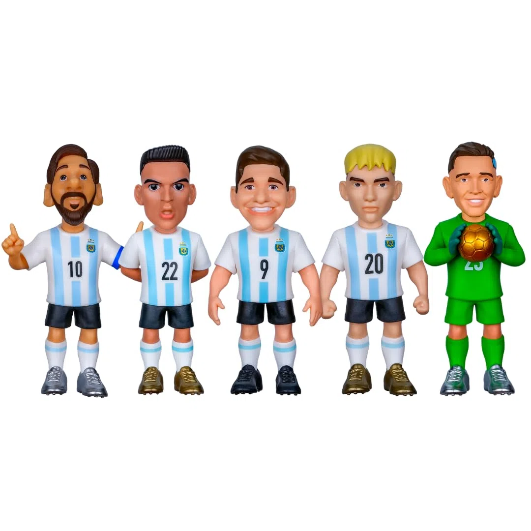 MINIX - Football Stars - Coppa del Mondo - Confezione - Argentina - 5 personaggi - Personaggio da collezione 7 cm (Messi, L Martínez, Alvarez, Mastantuono, D Martínez)