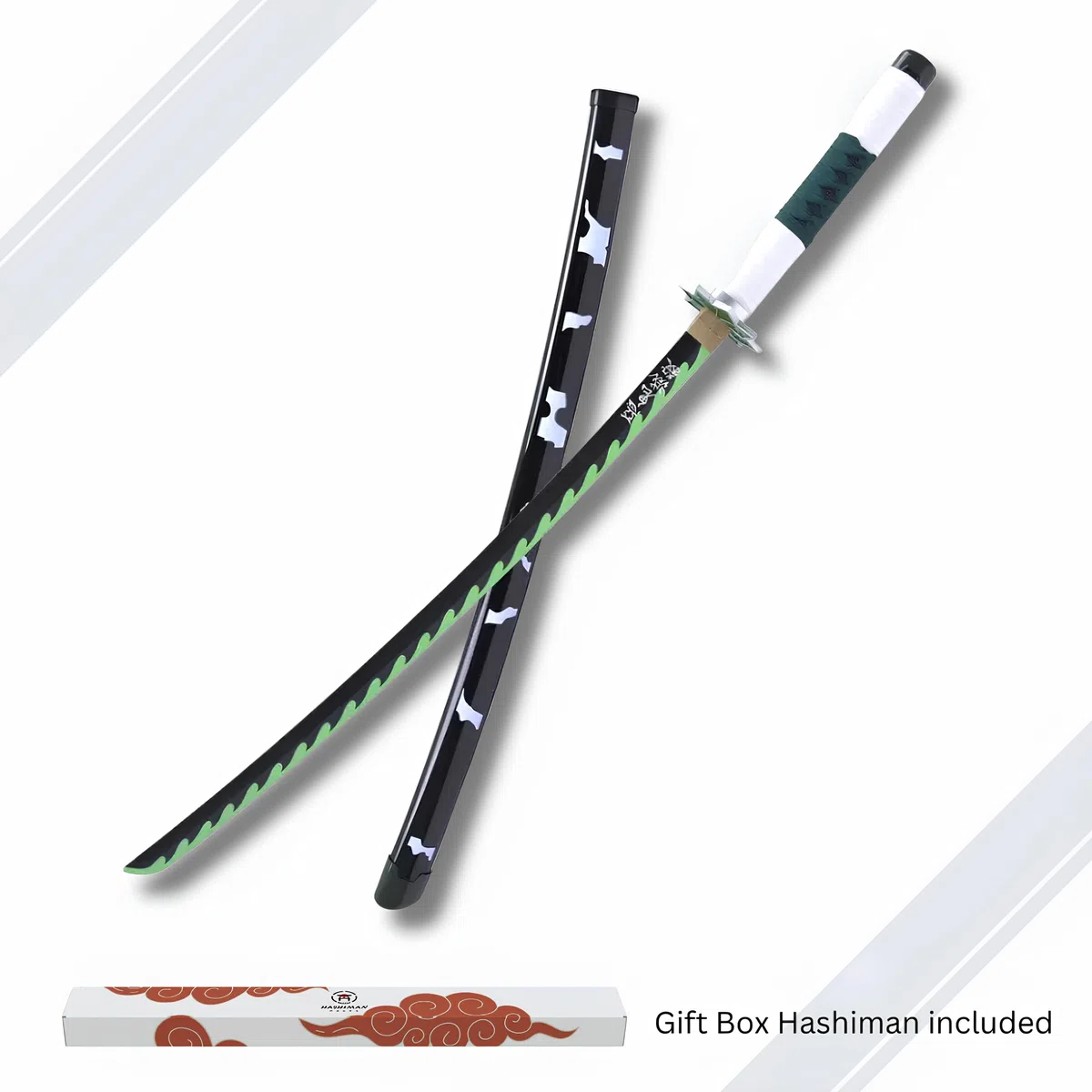Katana Demon - Vera Manga Sciabola + Porta Spada di Legno + Cintura - Catana Giapponese Decorazione Cosplay Giocattolo per Bambini Adulti Gioco Costumi