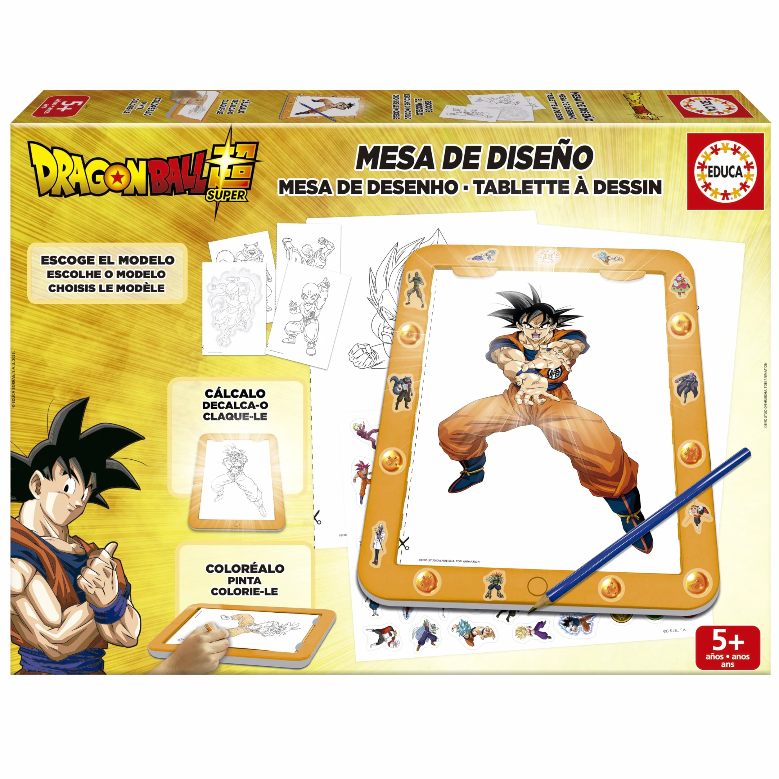 Educa - Tavolo da disegno Dragon Ball | Tavolo da disegno luminoso per bambini | Oltre 25 modelli di Dragon Ball Z | Tavolo creativo con luce LED | Gioco educativo per bambini dai 5 anni in su (20439)