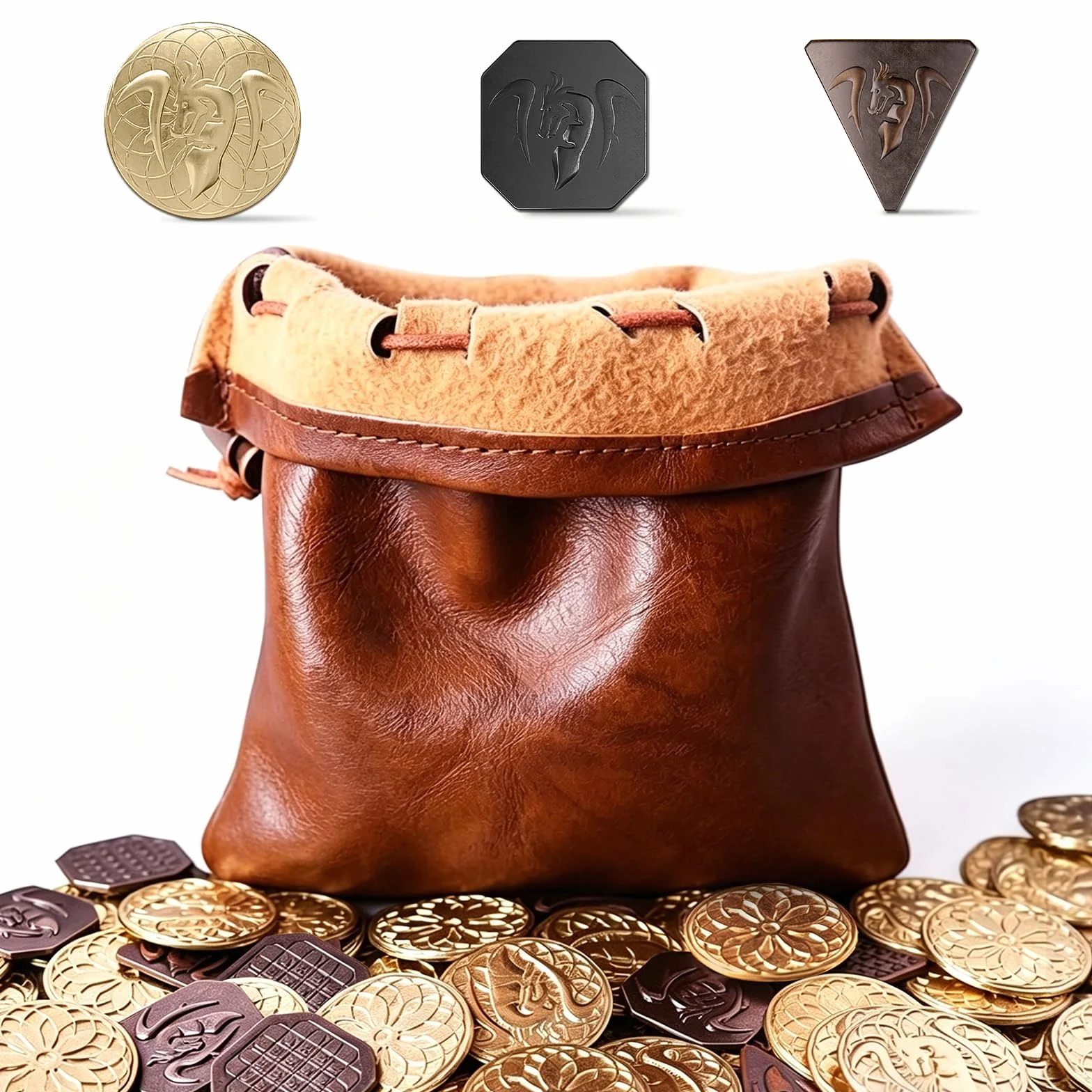 Byhoo 70 pezzi in metallo e Borse in Pelle MDN, di cui 30 monete d'oro, 20 monete d'argento e 20 pezzi di rame, parti di Gioco da tavolo