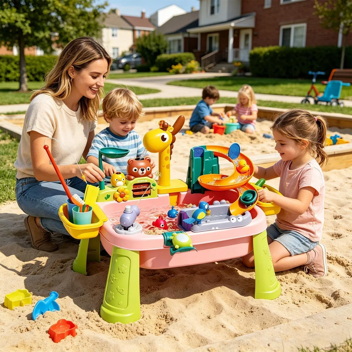 Generico Tavolo d'Acqua per Bambini | Rubinetto Giraffa e Giocattolo da Pesca educativo,Tavolo di attività con Giochi d'Acqua Estivi - per Giochi di Ruolo e coordinazione Occhio-Mano, Spiaggia