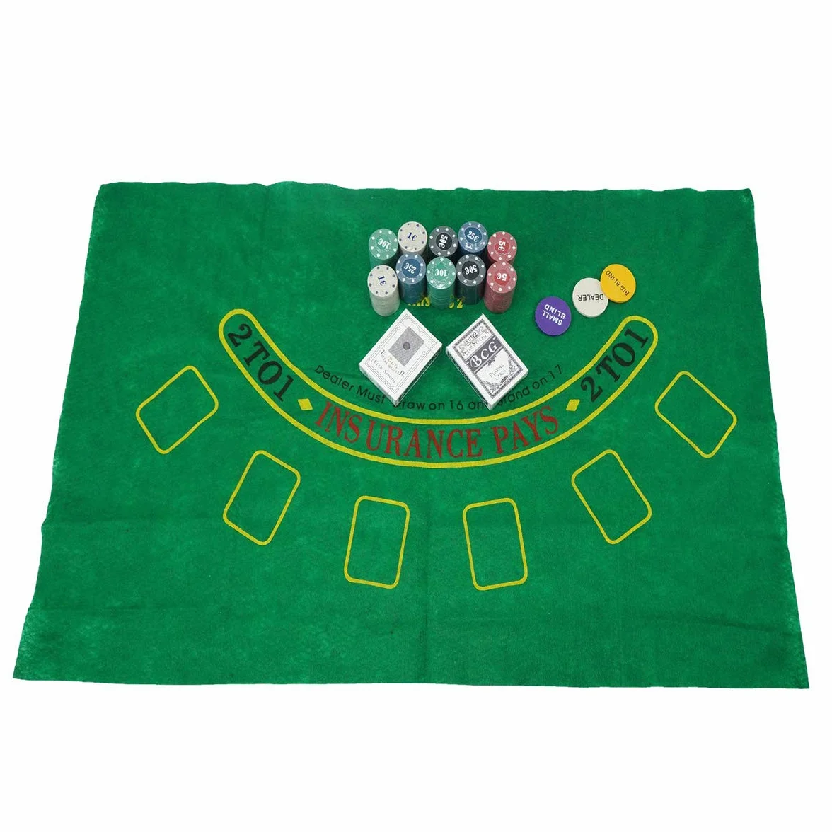 Set di poker - Blackjack in una scatola di metallo, 200 gettoni da poker, 2 mazzi, pulsante dealer, small blind, big blind, play mat