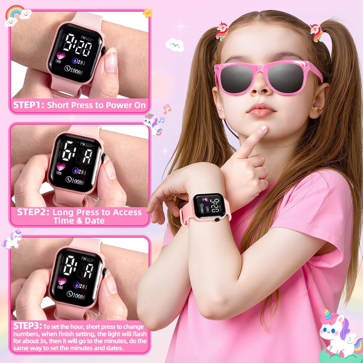 Hohosunlar Borsetta per Bambina con Accessori Giocattolo, Trucchi Bambina, DIY Unicorno Bottiglia D'acqua, Watch, Telefono, Portafoglio, Regali di Compleanno di Natale per Ragazze 3 4 5 6 7 8 Anni