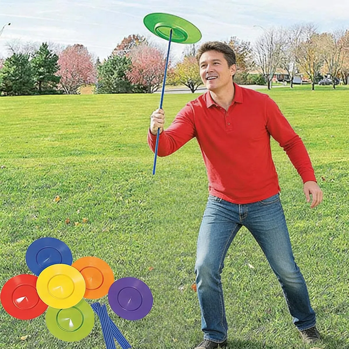 Set di 6 piatti rotanti in plastica con 12 bastoncini, accessori per giocoleria acrobatica da circo, set da gioco colorato per feste per adulti e principianti