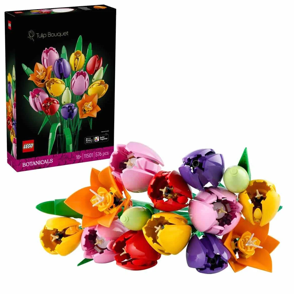 LEGO Botanicals Bouquet di Tulipani - Set di Fiori Finti da Costruire per Adulti - 14 Tulipani Artificiali in 5 Colori - Decorazione per la Tavola e la Casa - Idea Regalo Fai da Te per Donne - 11501