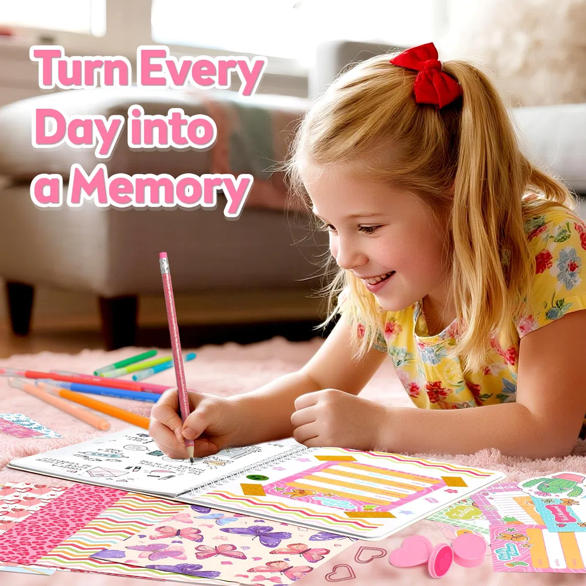 Sunrad Set diario fai da te per bambini, Scrapbook & Diary Supplies Set con taccuino A5, per scrapbook fai da te, kit di cancelleria, regalo per ragazzi 6, 7, 8, 9, 10, 11, 12 anni