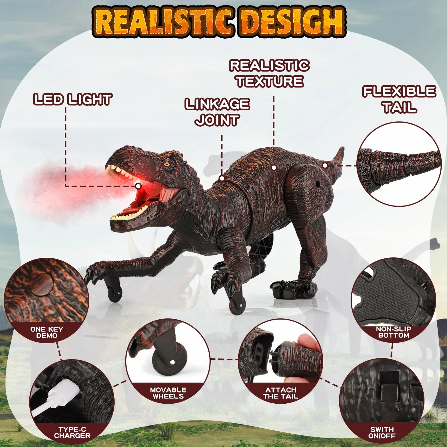 Dinosauro Giocattolo, Dinosauro Telecomandato con Spruzzare Ruggendo Camminare Giochi Bambini 6 7 8 9 10 11 12 Anni Gioco Educativi Regalo Compleanno Natale Bimbi Ragazzi Animali Drago Ricaricabile