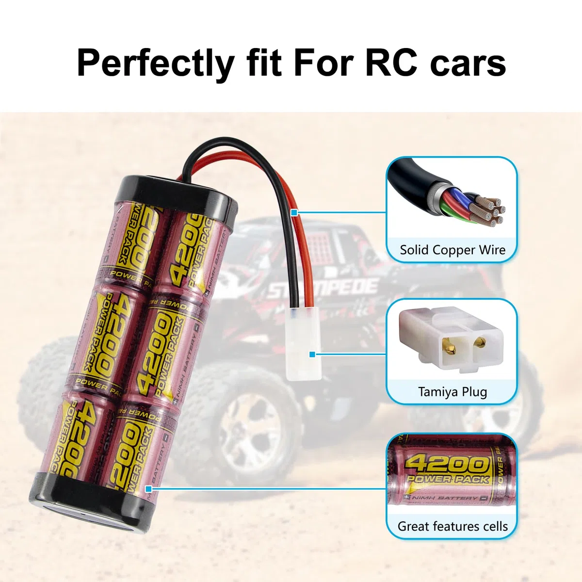 melasta NiMH Batteria 7.2V 4200mAh Remote Racing Batteria Pack con Tamiya Plug per Modellini di Automobili, Aerei