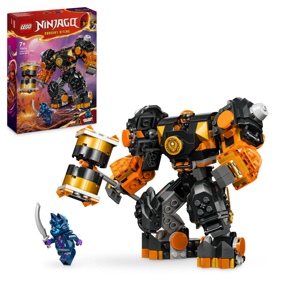 LEGO NINJAGO Mech Elemento di Terra di Cole, Giochi d'Azione per Bambini e Bambine da 7 Anni, Action Figure Snodabile da Battaglia, Giocattolo Personalizzabile con 2 Minifigure, Regalo Ninja 71806