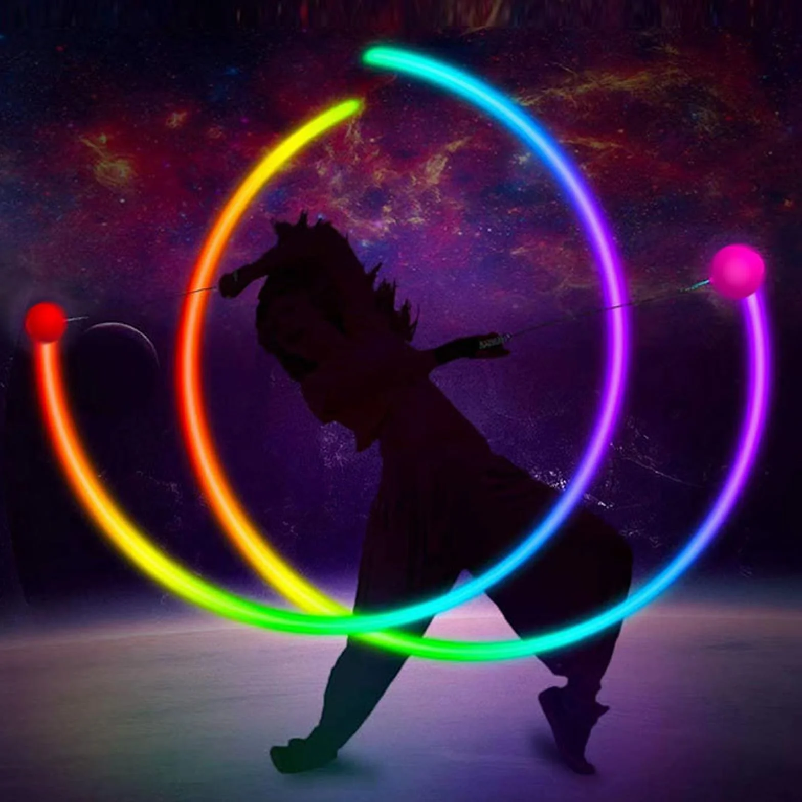 2 palline da giocoliere a LED, con colori arcobaleno e effetto stroboscopico, giocattolo da circo, spinning POI giocattolo per bambini e adulti