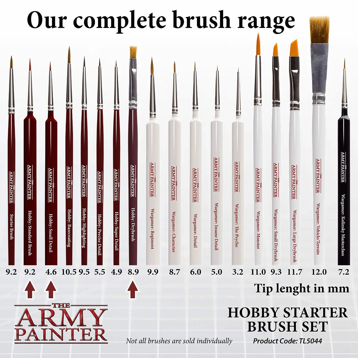 The Army Painter Hobby Starter Brush Set di 3 pennelli per colori acrilici, hobby Drybrush, Hobby Small Detail Brush e Hobby Standard Brush, pennello fine per pittura fantasy in miniatura