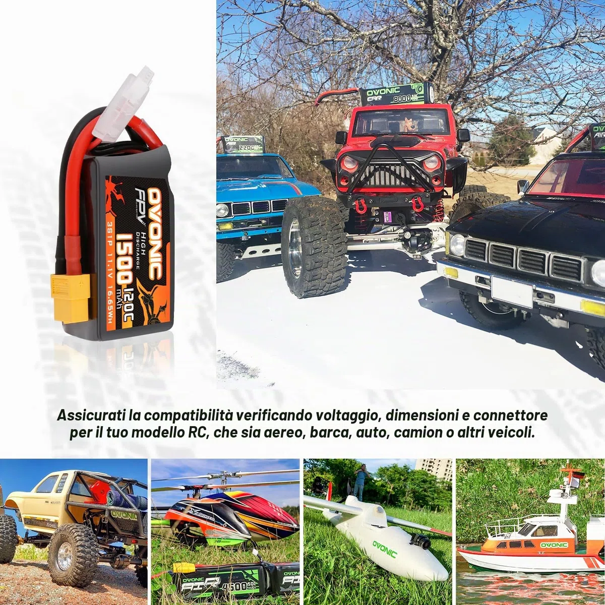 OVONIC Batteria Lipo 3s 1500mAh 120C 11.1V con Spina XT60 per FPV RC Aereo Auto RC Quadcopter Elicotteri Camion Barca Hobby (2 pcs）