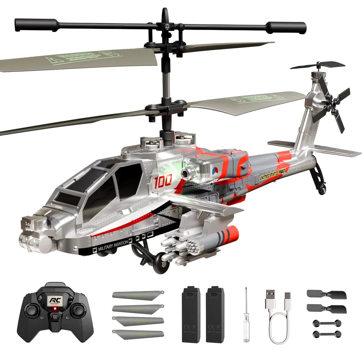 XIKOTEC Elicottero Telecomandato per Bambini, Elicottero Radiocomandato con 2 Batt, LED & Decollo/Atterraggio 1 Tasto, Elicottero Giocattolo Elicottero RC Giochi Regalo per Ragazzi 8+