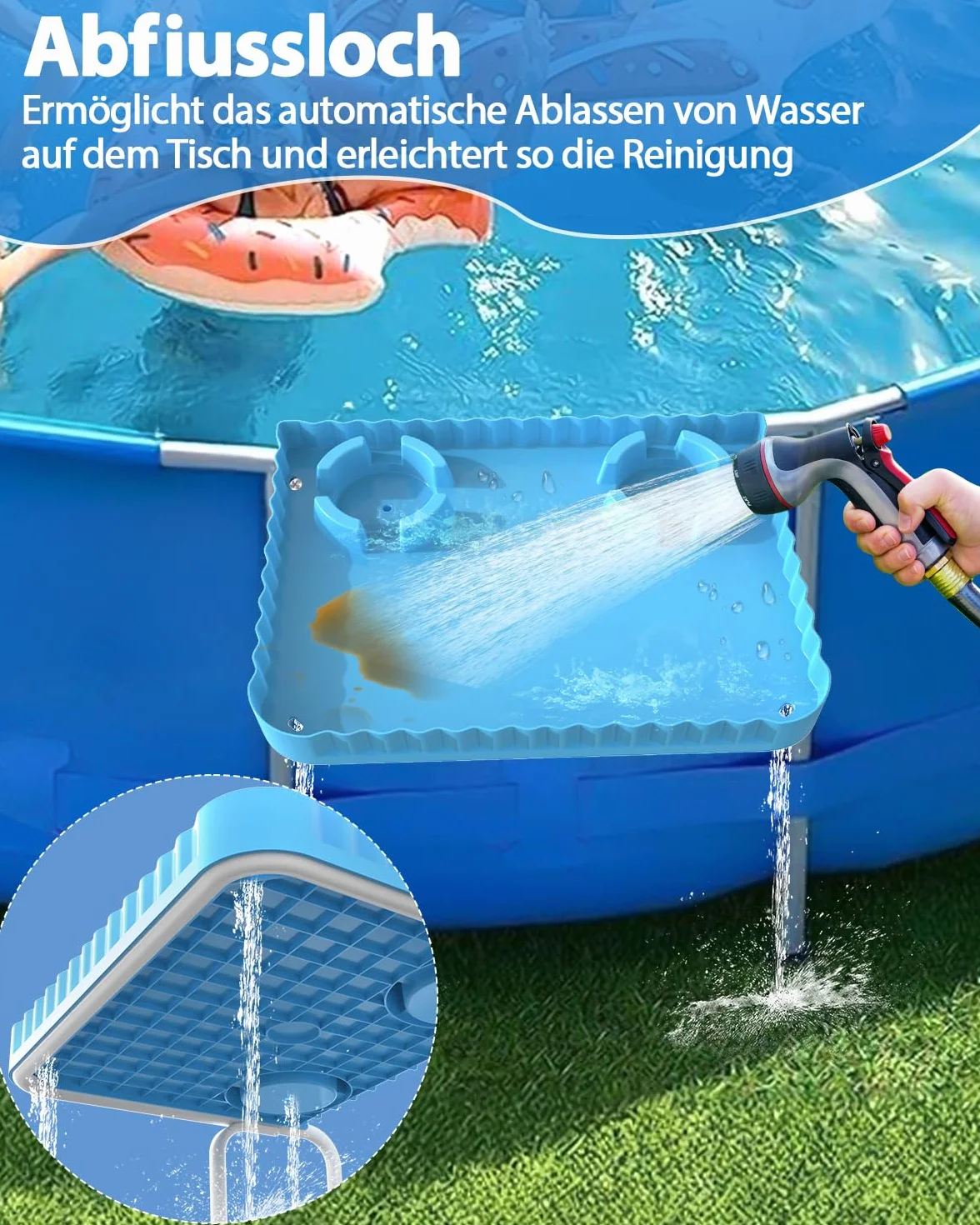 Piscina bar, tavolo da piscina, per piscine fuori terra, rotonde, rettangolari/ovali, portatile, tavolo da terrazza per piscina, accessori per piscina, blu