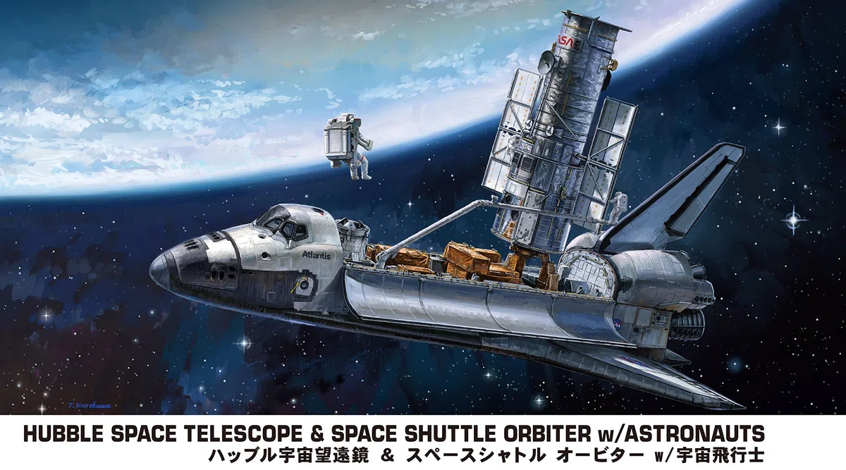 Hasegawa HLT10821 Hubble Space Telescope And Shuttle Orbiter con astronauti Model Kit, Scala 1: 200