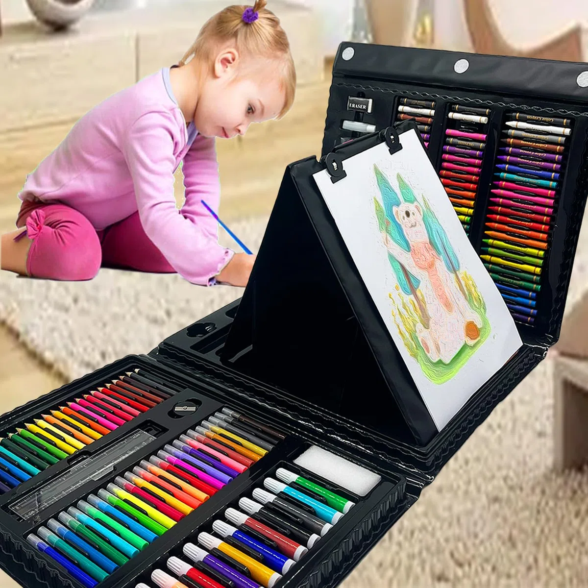 XDISHYN Set artistico da 208 pezzi con cavalletto a tre lati, pastelli a olio, pastelli, kit da disegno per bambini e adulti