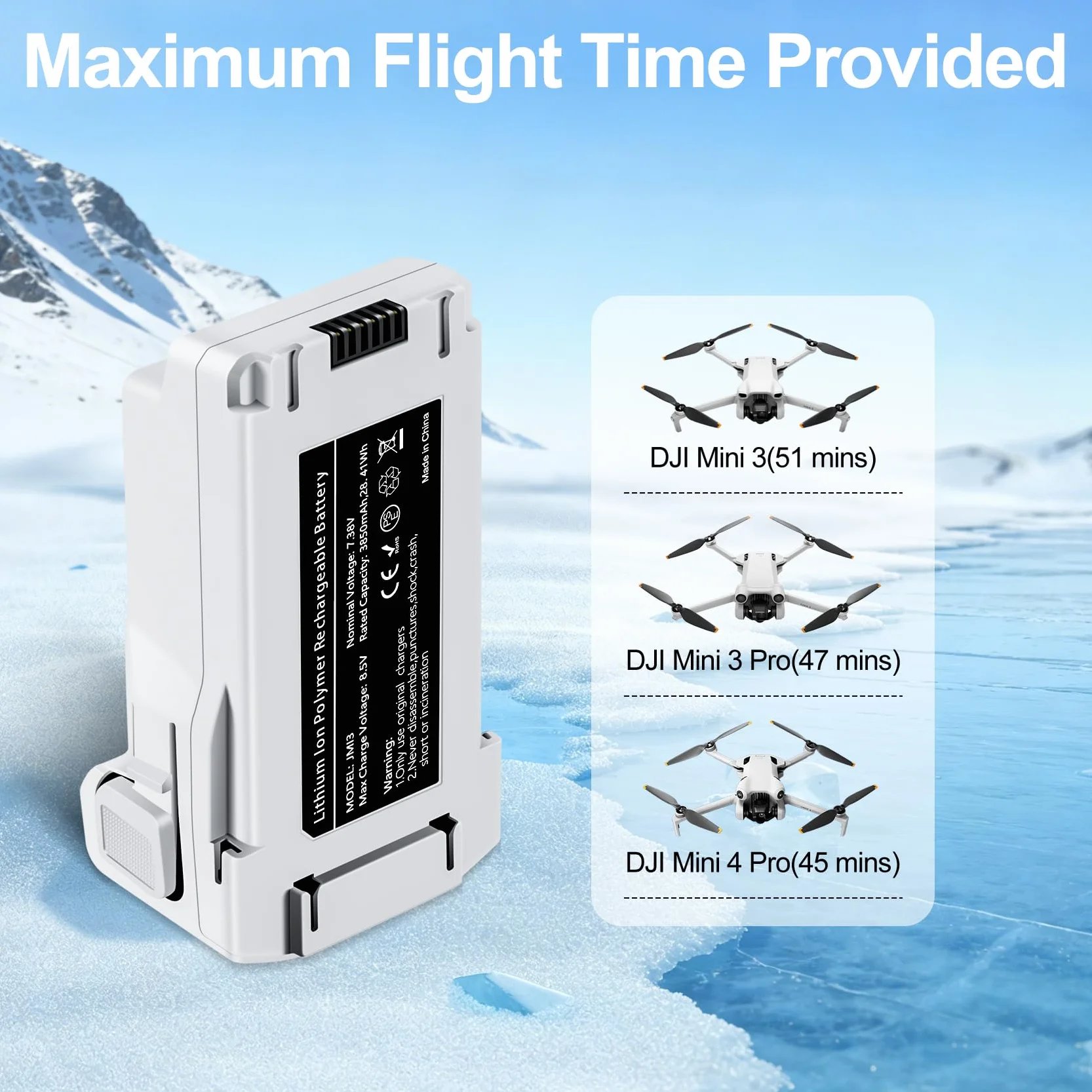 Mini 3 Pro, Mini 4 Pro batteria di volo intelligente confezione singola (7,38 V, 3850 mAh) offre 47 minuti di autonomia di volo Batteria di ricambio per droni DJI Mini 3/3 Pro/4 Pro