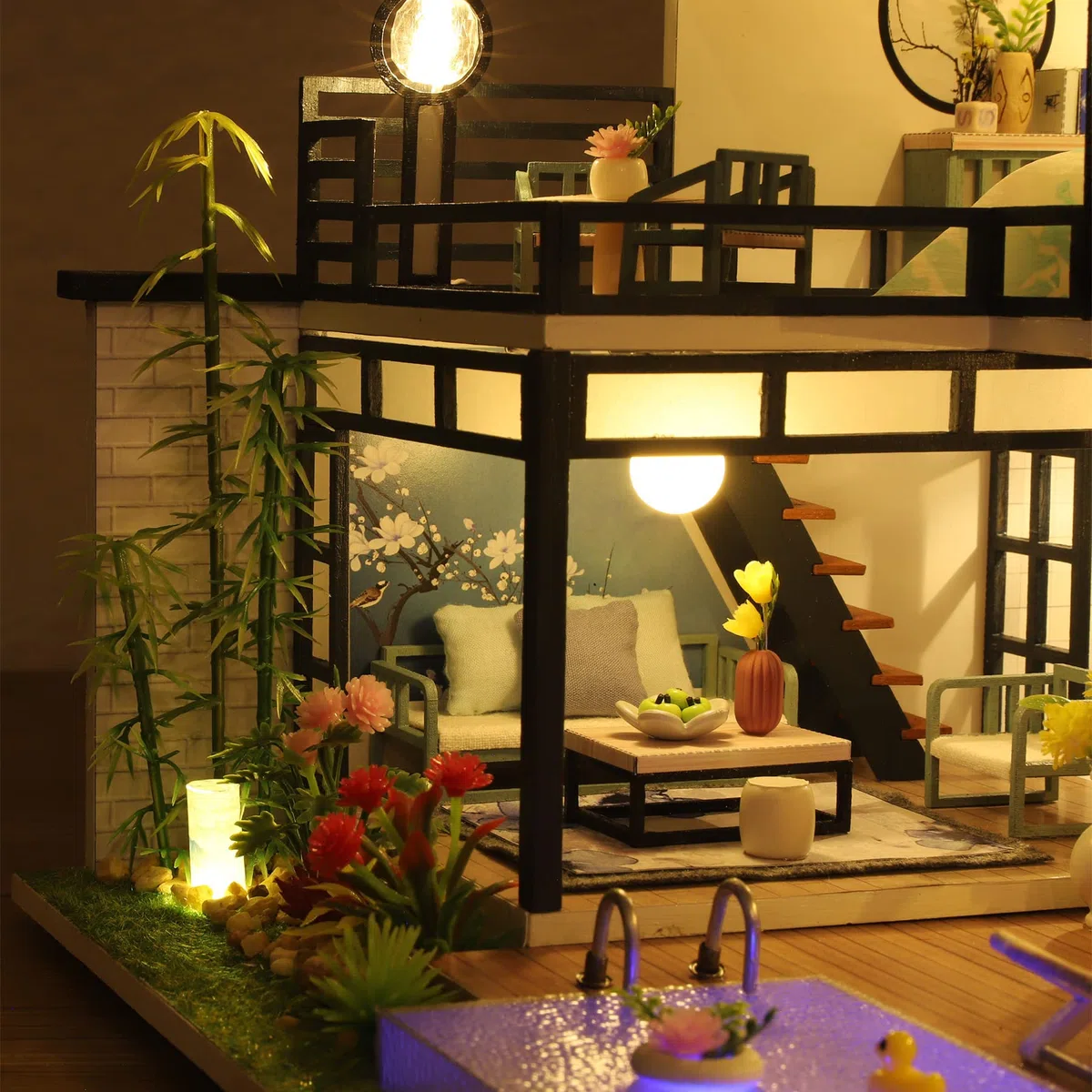 Cuteefun Kit Case in Miniatura da Costruire per Adulti, Miniature Casa delle Bambole Fai da Te con Mobili Musica e Strumenti, Regali Creativi Artigianali (Cortile Poetico)
