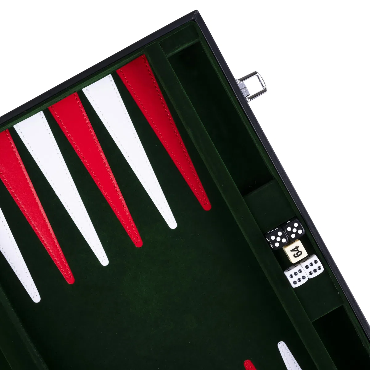 Engelhart – 250518 – Backgammon Deluxe 18” (45,5 cm) con Tavola Cucita – Valigetta Nera in Similpelle con Manico – Verde, Rosso, Bianco – Gioco da Viaggio per 2 Giocatori
