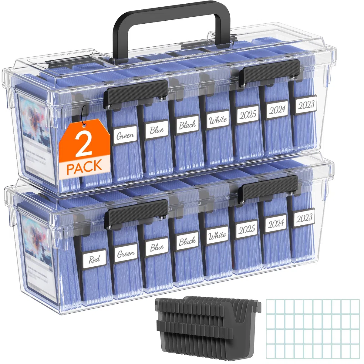 Lifewit Scatola Porta Carte con 16 Divisori Regolabili, Deck Box in Plastica con Chiusura Rinforzata ed Etichette Scrivibili, DeckBox da Gioco per un Massimo di 1800 Carte, 2 Pezzi