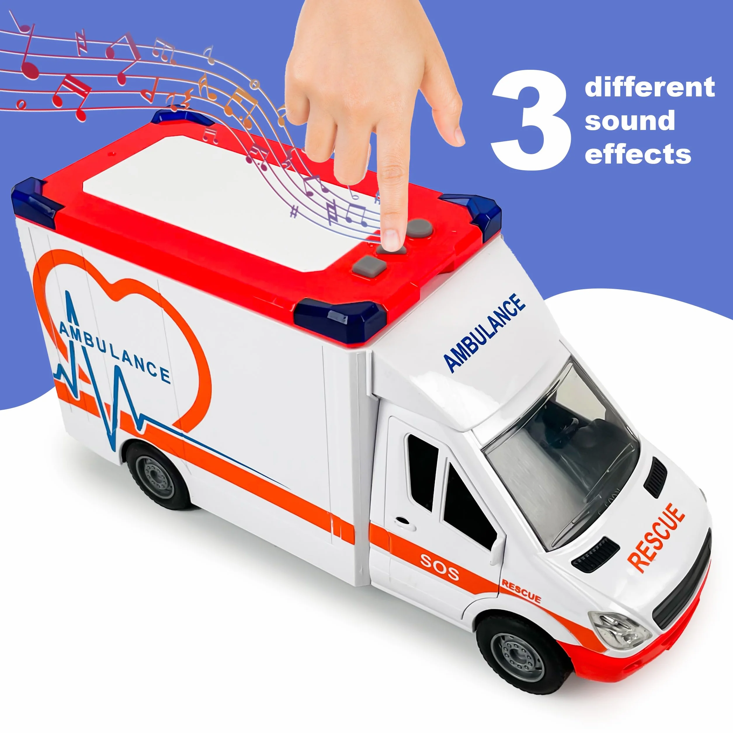 CELMAN Ambulanza giocattolo ambulanza ambulanza con barella, portellone apribile, luce e suono, grande auto giocattolo medico Responder per bambini dai 3 4 5 6 7 8 anni in su