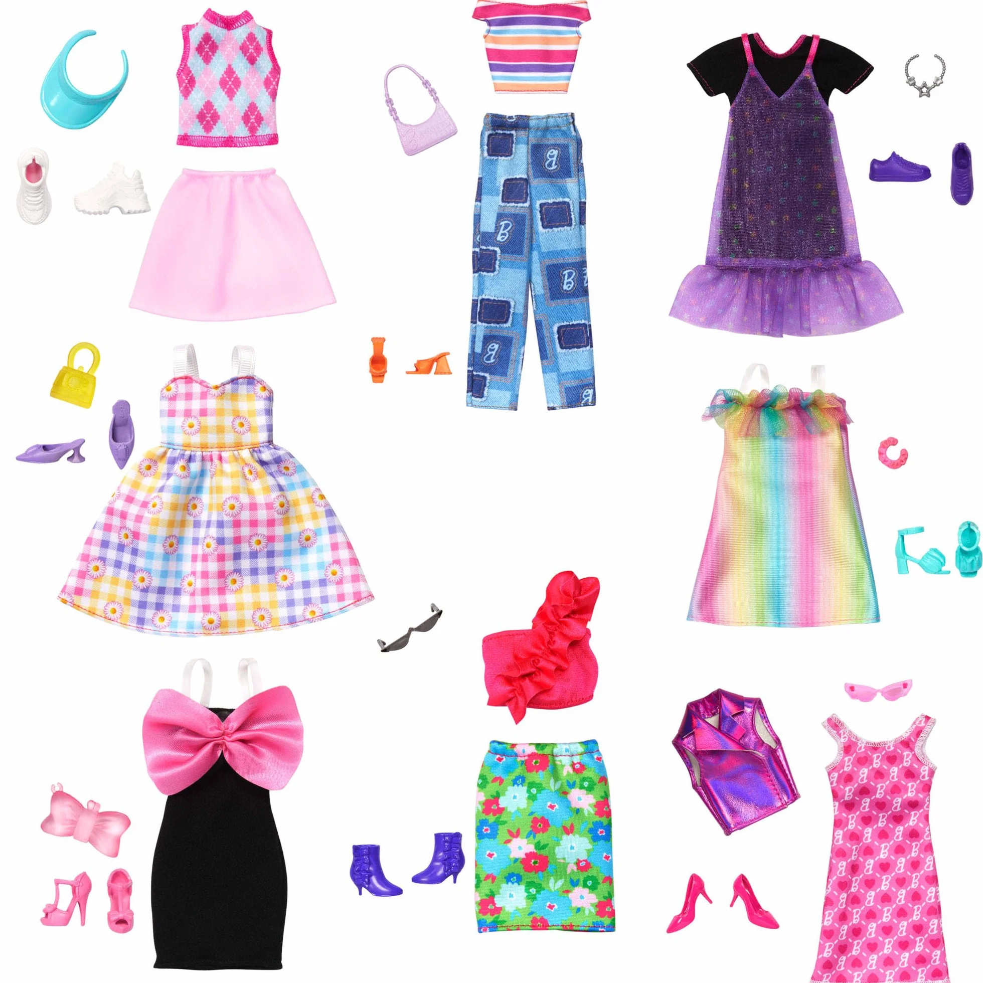 Barbie - Set di abiti e accesori per le bambole, include 13 vestiti, 8 accessori e 8 paia di scarpe per 65 look unici, giocattolo per bambini, 3+ anni, HRG56