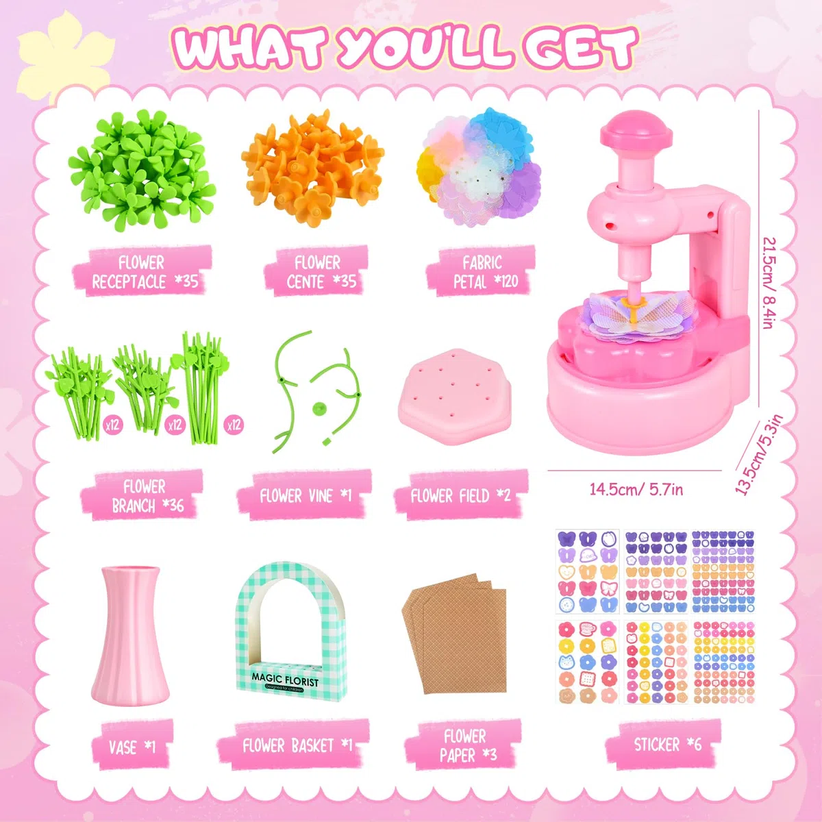 FORMIZON Kit Lavoretti Creativi per Bambini, DIY Kit Composizione Bouquet Giochi Bambina 4 5 6 7 8 9 10 11 12 + Anni Femmina, Creativo Bambine Laboratorio dei Fiori Bouquet per Ragazze 4+