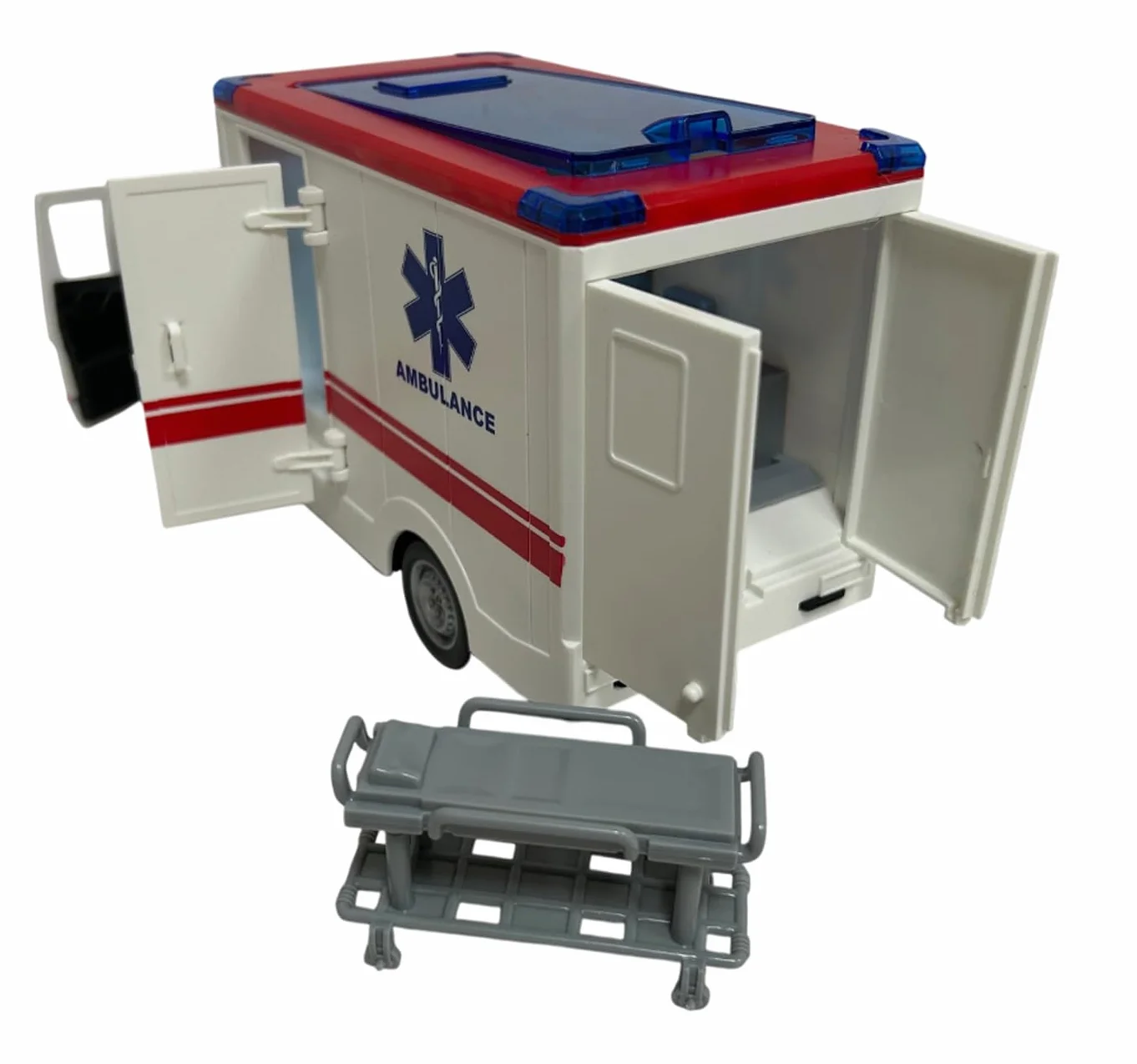 Ambulanza Giocattolo con Luci Suoni Sirene Porte e Tetto Apribili Movimento Frizione Ambulanza Grande Scala 1:16 cm 26 Pronto Soccorso con Luce Suoni Barella Estraibile Ambulanze Bambini con Luci Led