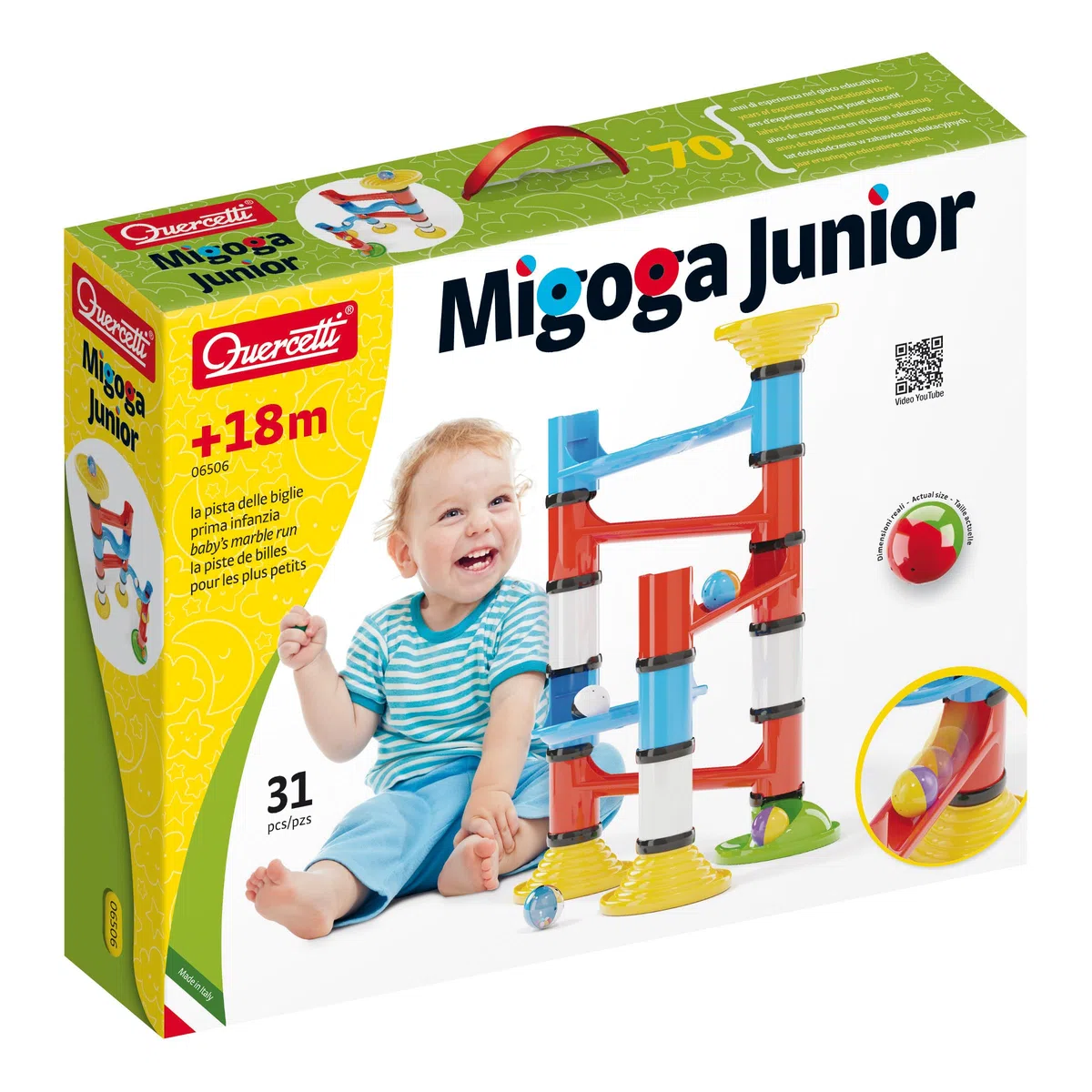 Quercetti 6506 Migoga Junior, Pista per Biglie Steam Toy Prima Infanzia