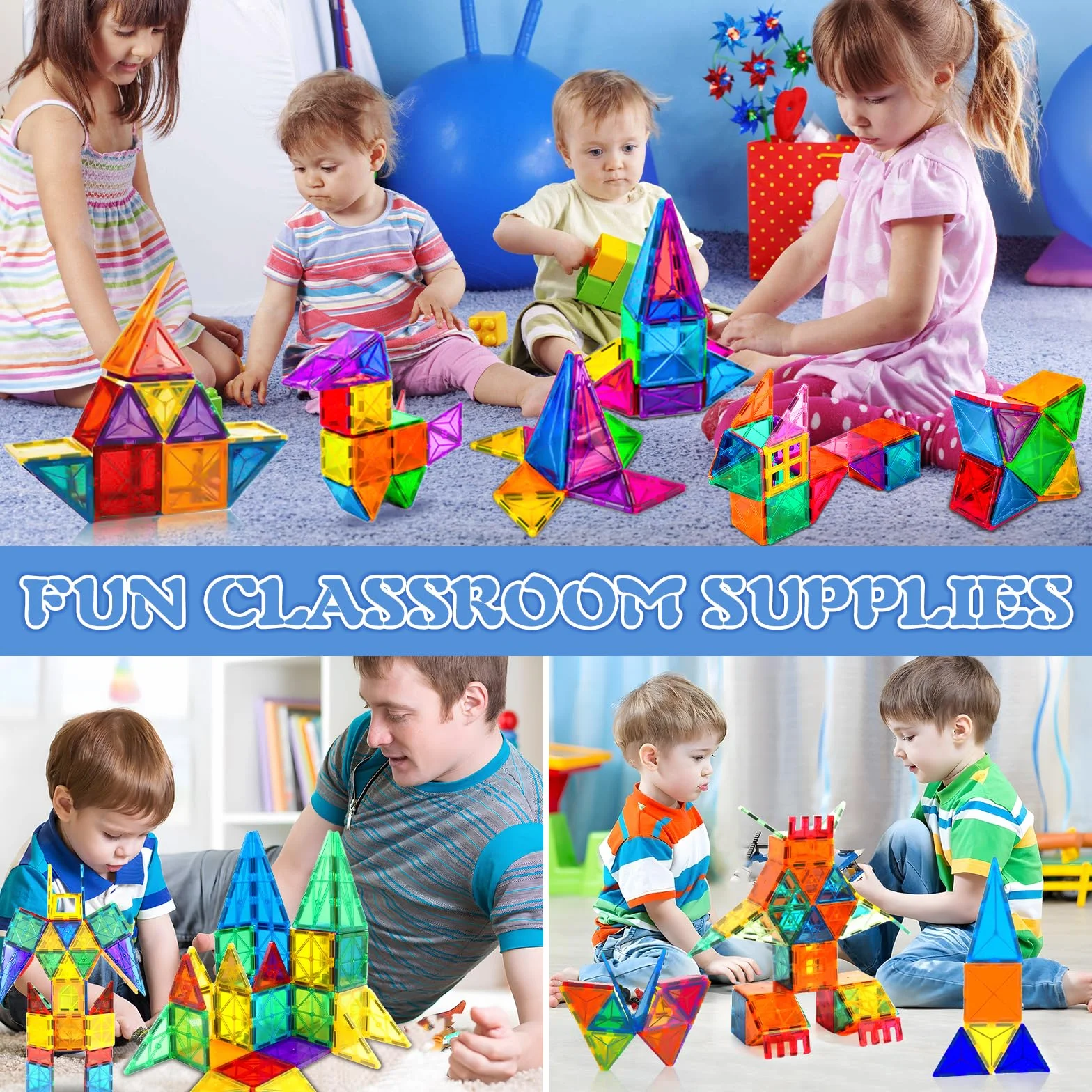 50 PCS Costruzioni Magnetiche per Bambini, Blocchi Magnetici Colorati Quadrati e Triangolari, Forte Adesione Magnetica, Con Sacchetto di Stoccaggio e Manuale, Adatto a Bambini dai 3 Anni