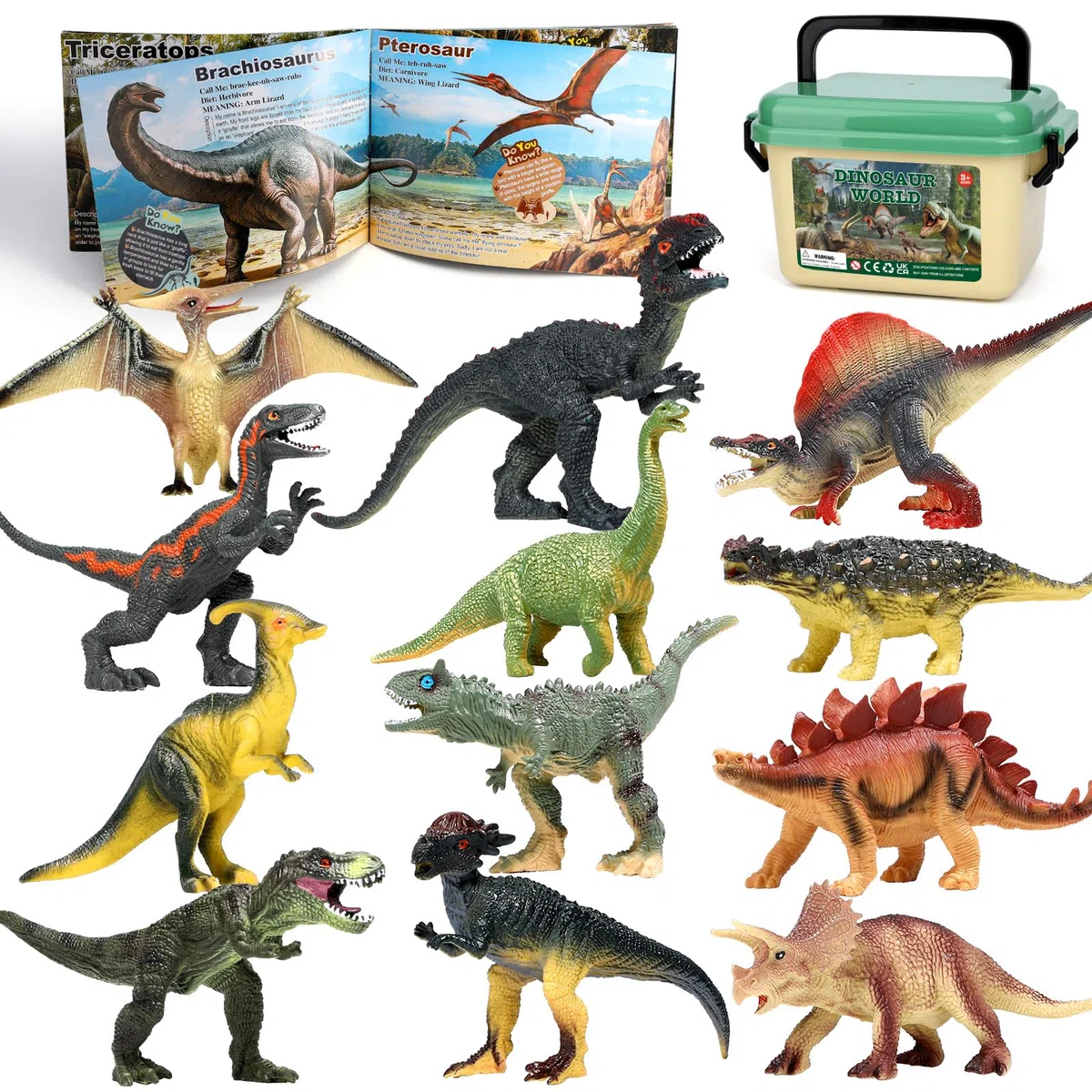 FRUSE Dinosauro Giocattolo per Bambini,12 Pezzi Educativi Realistico Figure di Dinosauri con T-Rex,Velociraptor,Libro Dinosauro,Dinosauri Giocattoli per Ragazzi Ragazze 3 4 5 6 Anni