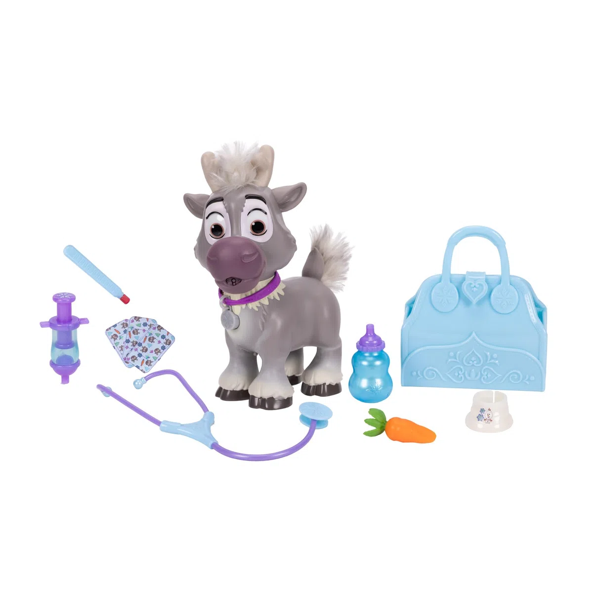 Disney Frozen Frozen Sven Care Kit con Accessori - Alto 22 cm, Include Borsa da Viaggio e Set del Dottore, Dai 3 Anni in su, Batterie incluse