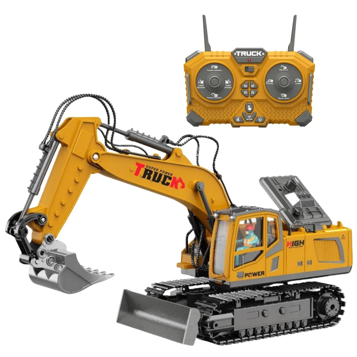 1:16 Scala 17 Canali Escavatore Telecomandato per Bambini, Escavatori Radiocomandato,Escavatore Idraulico per Ragazzi con luci,demo a un tocco, Sand Digger Regali