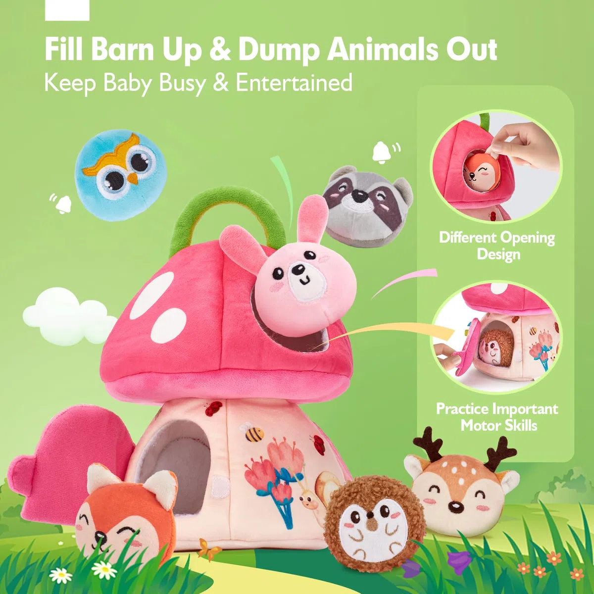 hahaland Giochi Neonato Montessori 6-12 Mesi - Casa Morbida per Animali con Sonagli/Pieghe/Specchio - Giochi Sensoriale per Bambini 3 6 12 Mesi Regalo Bimbo Bimba