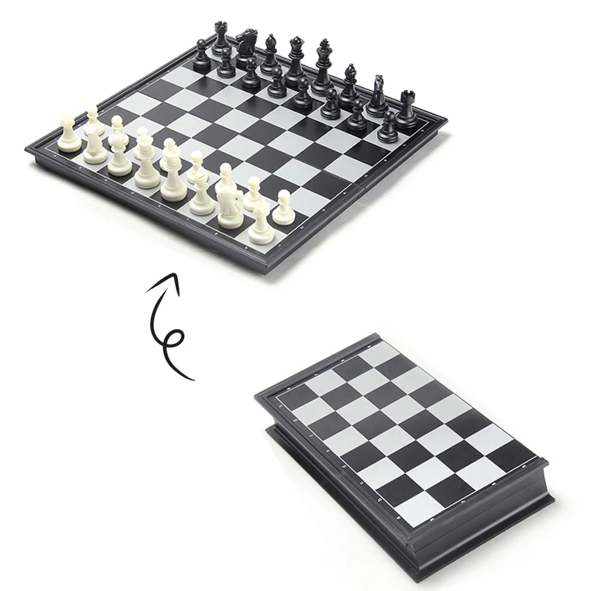 Scacchi da viaggio Scacchiera magnetica pieghevole, pezzi in bianco e nero, conveniente, giocattoli educativi/regalo per bambini e adulti (36 x 36 cm)