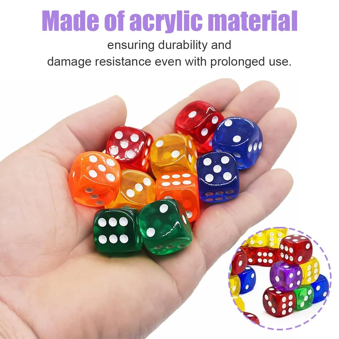 20pcs Dadi da Gioco acrilici 5 Colori traslucidi Dadi esaedrici per Giochi e insegnamenti