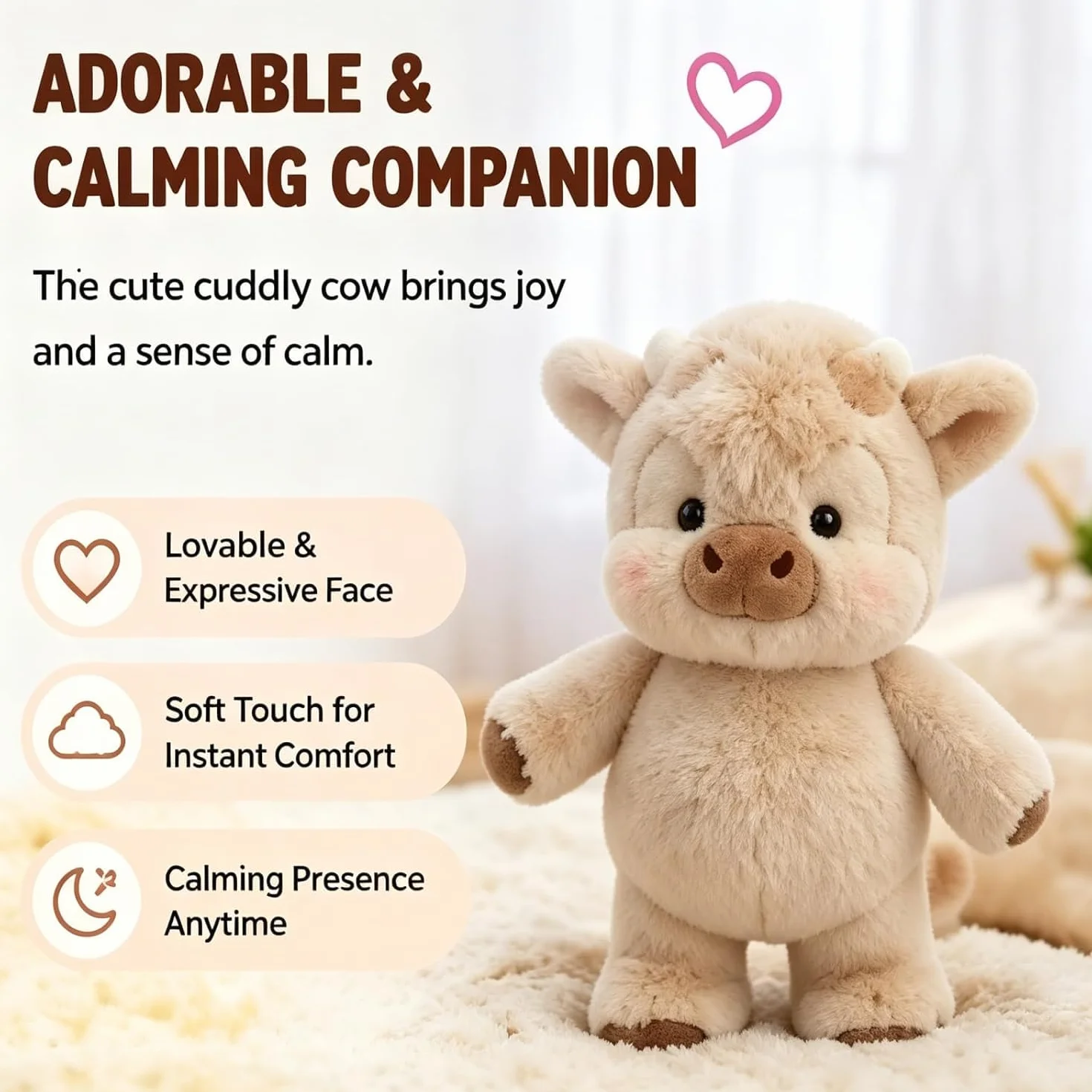 Peluche Mucca Che Corre. 45cm Morbido Soffice con Zampe Mobili, Giocattolo Interattivo Antistress, Bambola Cartone Animato, Cuscino Decorazione Casa per Uomini Donne Bambini Ragazzi（Rosa）