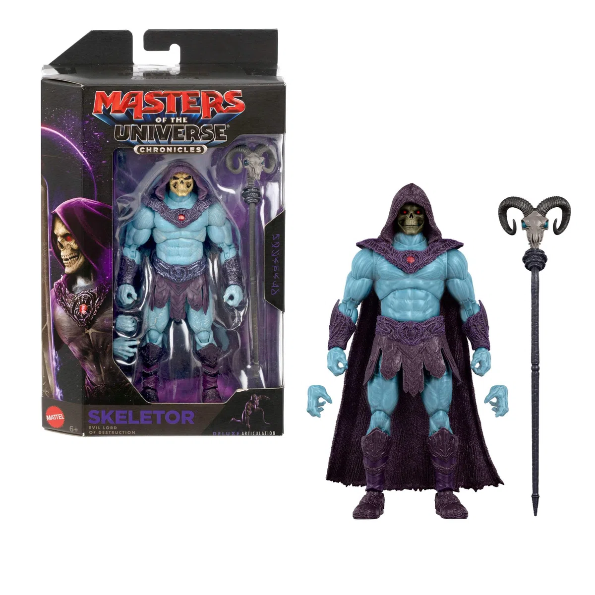 Masters of the Universe Chronicles - Skeletor, action figure del cattivo del film del 2026 in scala 1:12, ispirato a Jared Leto con design accurato e scettro Havoc incluso, 6+ anni, JKJ23