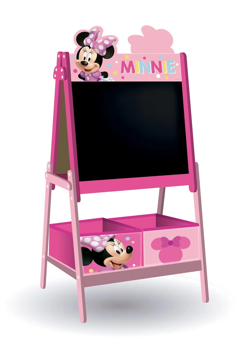 ARDITEX - Lavagna per bambini di Disney Minnie Mouse con doppia superficie per gessetti e pennarelli e 2 contenitori in tessuto per riporre oggetti - 54x45x117cm - Contenitori da 24x30x15cm - rosa