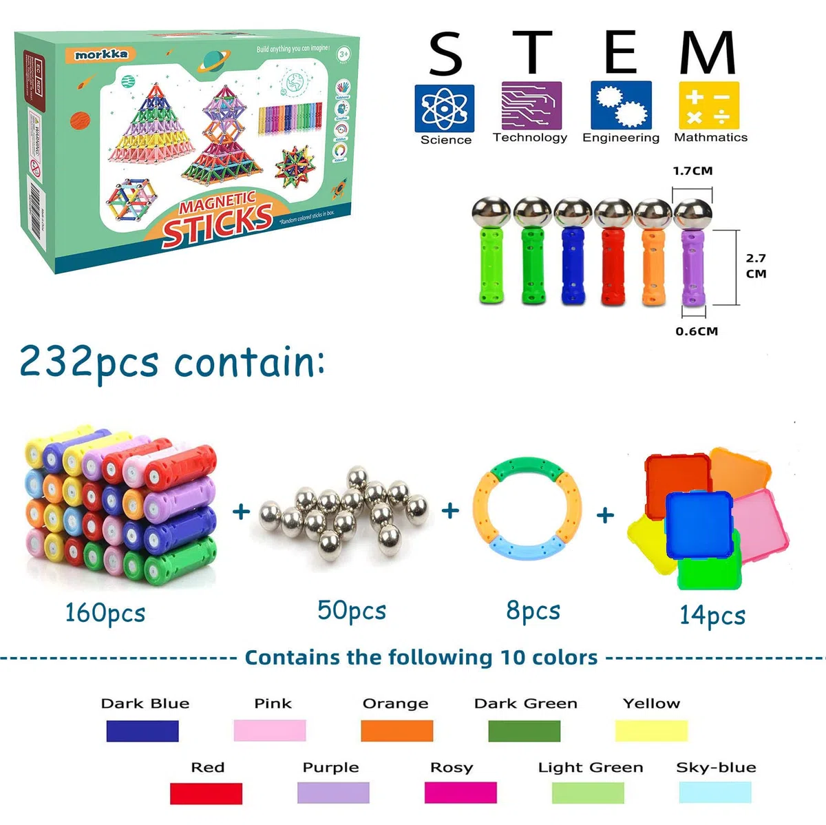 232 Pezzi Puzzle Blocchi magnetici Giocattoli,STEM Costruzione di Magnete Kit di Costruzione Giocattoli educativi per Bambini Che Giocano Gioco impilabile con Mattoni e Bastoncini magnetici