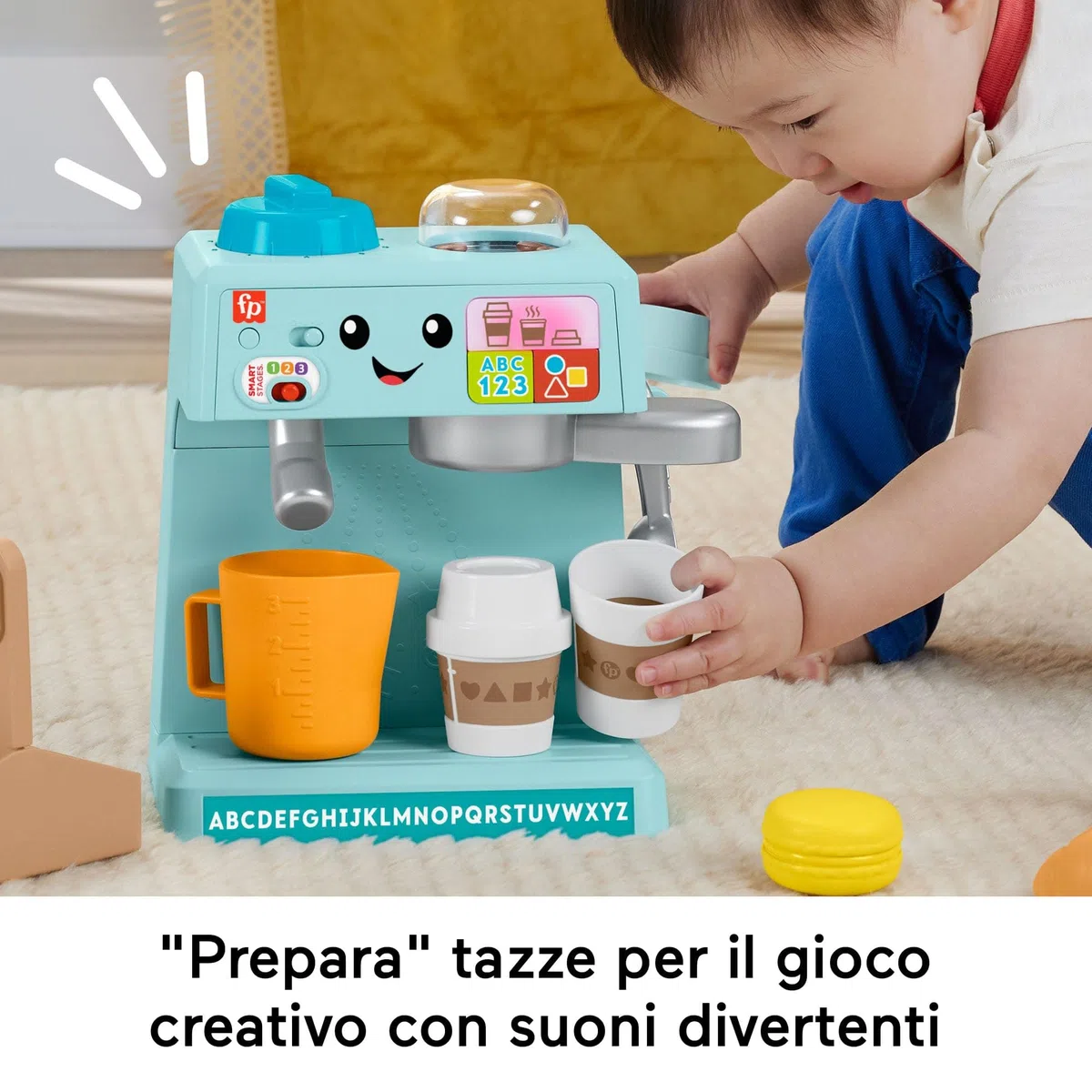 Fisher-Price - La Mia Prima Macchinetta del caffè, Set Smart Stages per l'apprendimento con Pulsanti, Musica e Suoni, 2 Tazze e 8 Accessori Inclusi, Giocattolo per Bambini, 18+ Mesi, HYT02