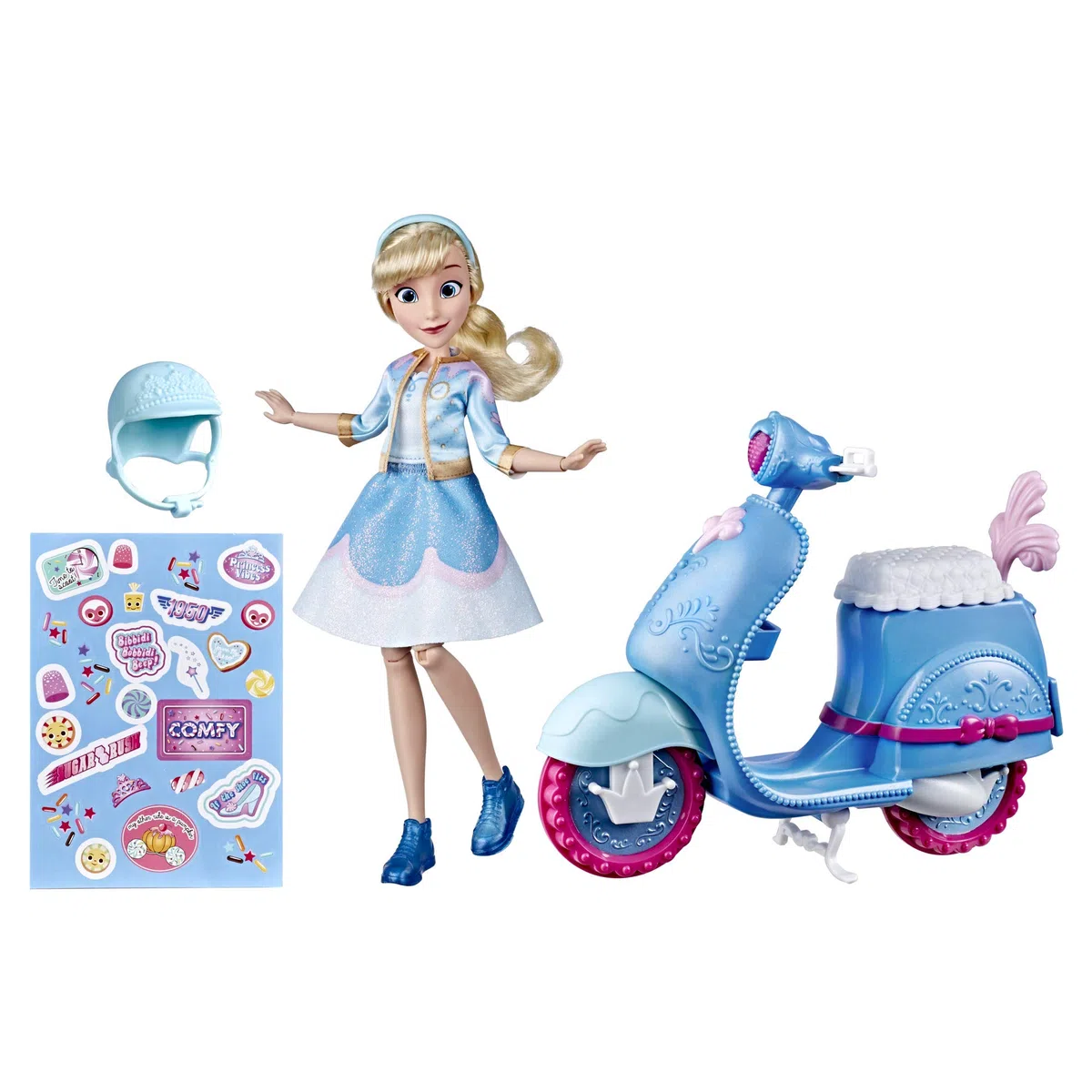 Disney Hasbro Princess Comfy Squad (Bambola Fashion Cenerentola con Scooter, Casco e Adesivi per Personalizzare, Ispirata al Film Ralph spacca Internet), Multicolore, E8937