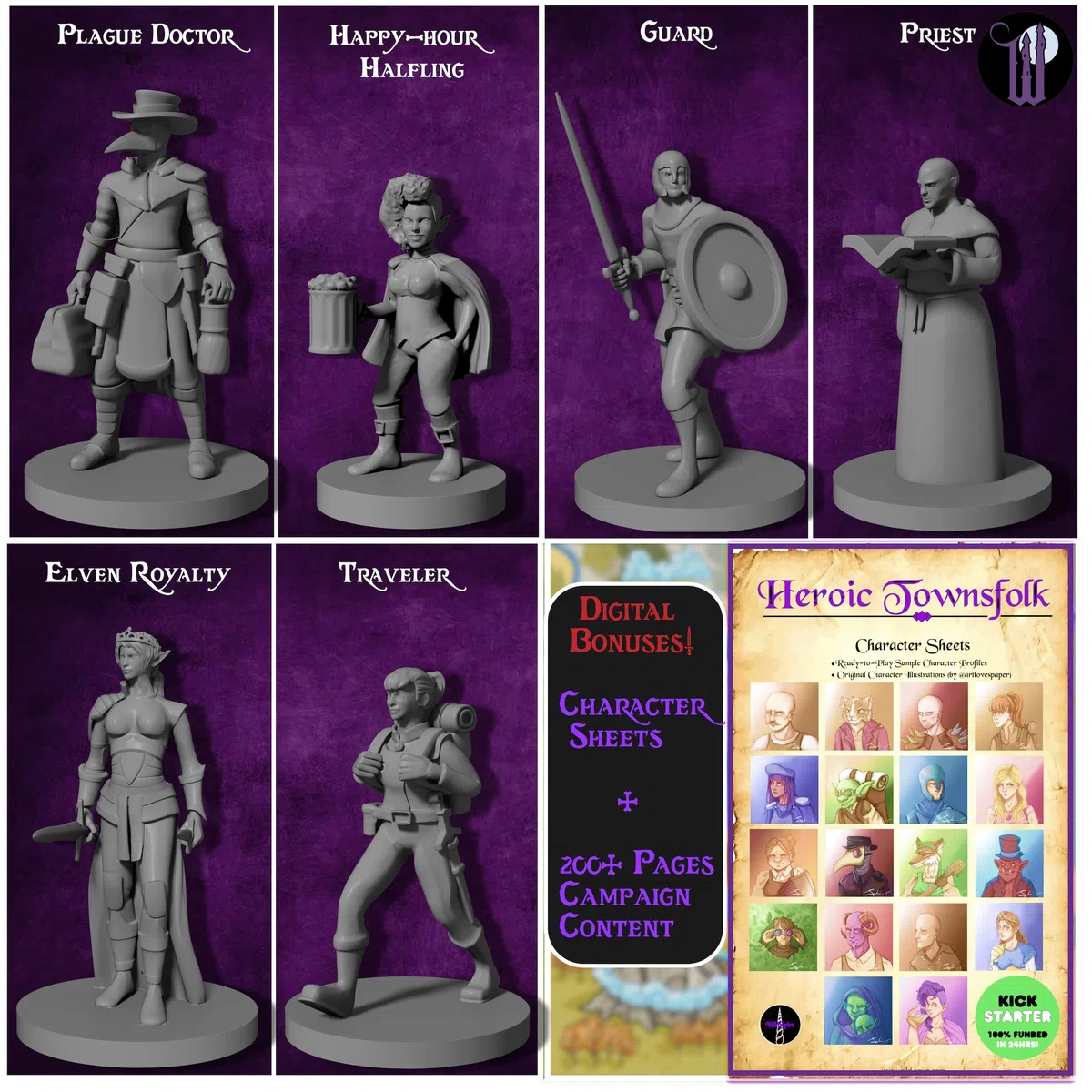 Starter set di 29 miniature Wildspire del gioco da tavolo fantasy di DND, non dipinte, personaggi non giocanti, statuette da dipingere, accessori per DND e Pathfinder, motivo cittadini comuni
